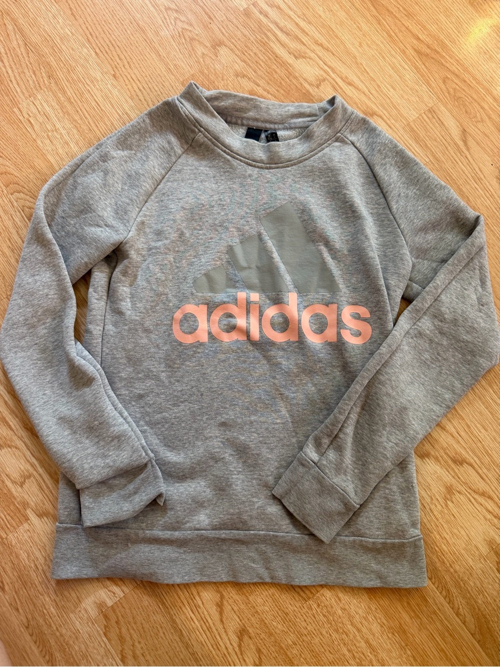 Adidas Big Logo Crewneck Sweatshirt Heather Grey Pink Graphic Women’s Medium